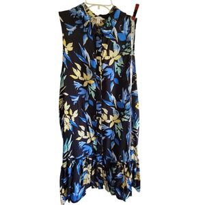 Time and Tru Womens Floral Sleeveless Button Down Ruffle Hem Dress L 12-14 Black